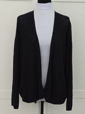Eileen Fisher Black Open Drape Knit Cardigan Lightweight Breathable Small